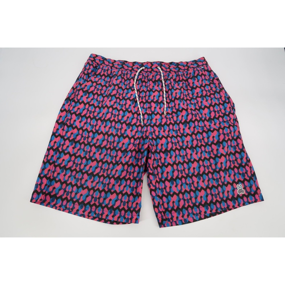 Psychoโ Bunny Men's XLT Everett Geometric Swim Trunks Pink Multicolor 1XLT